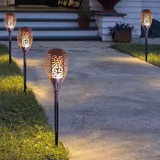 74cm Metal Solar Garden Torch Light with Flickering Flame Effect